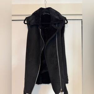 Zara Black Shearling Vest with Silver Zipper